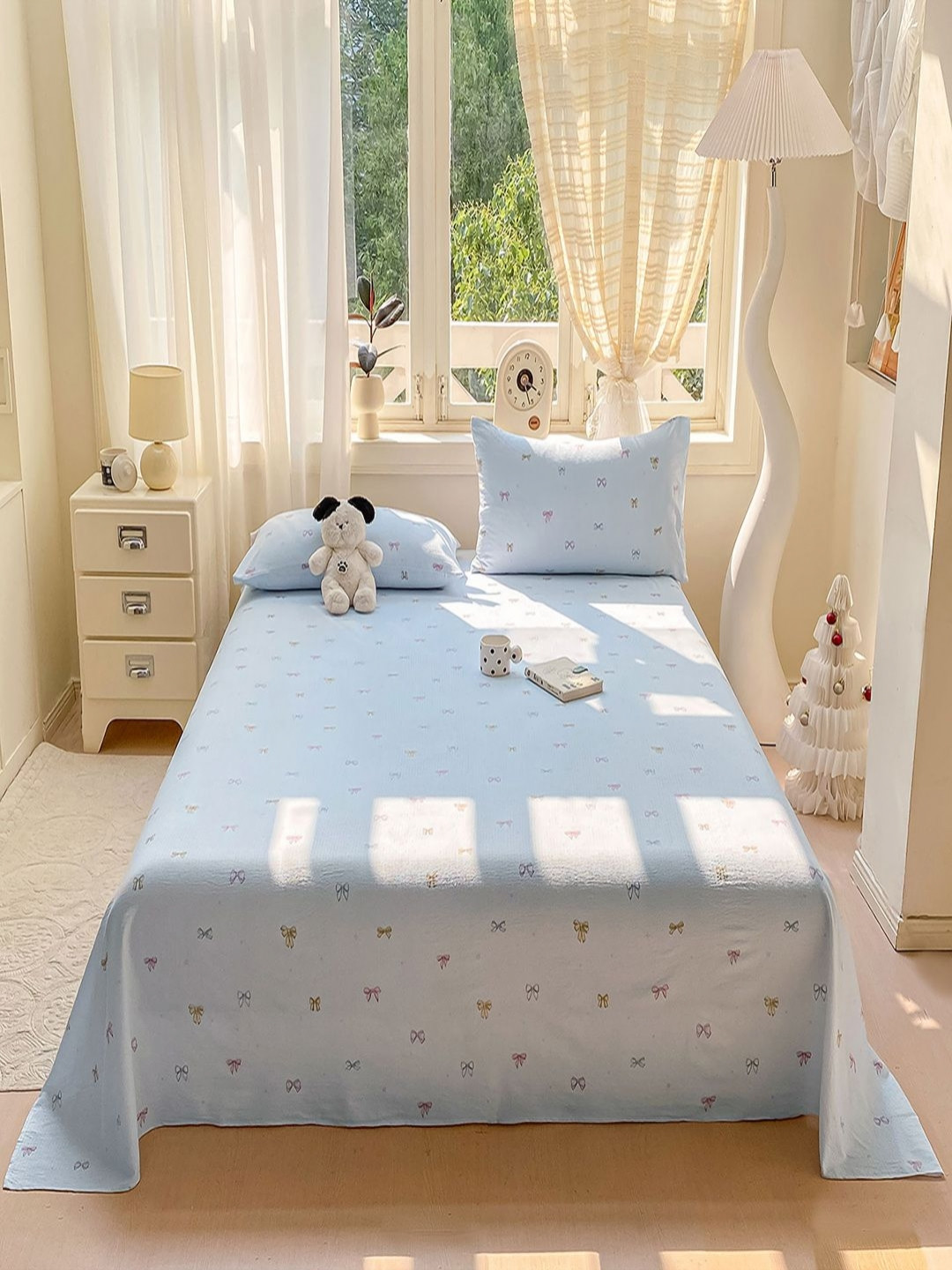 JC HOME Blue Conversational 140 TC King Bedsheet Set- 2.3m x 2.5m