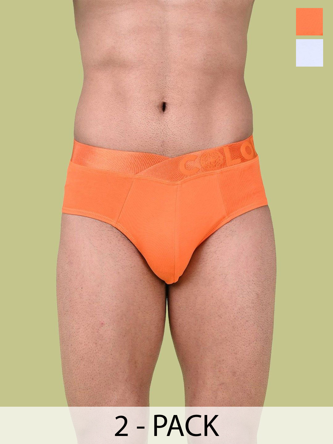 COLORS by Rupa Frontline Men Pack Of 2 Low-Rise Basic Briefs 1002-BrOrng-W
