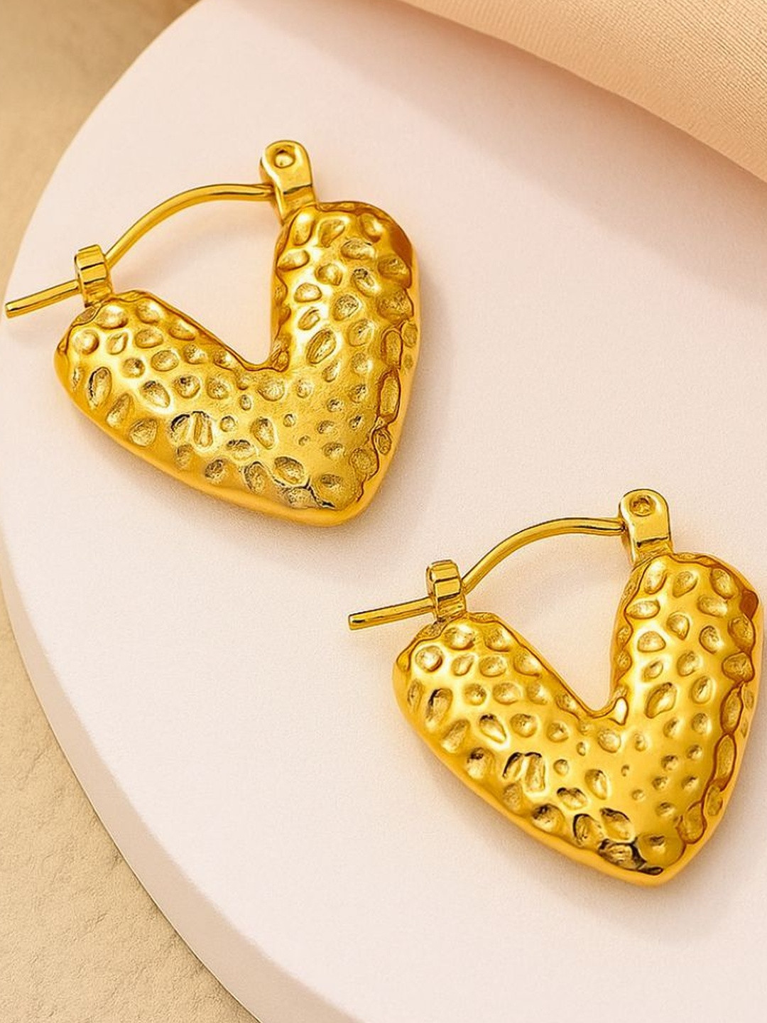 Bauble Cluster Gold Plated Anti Tarnish Heart Shaped Hoop Earrings