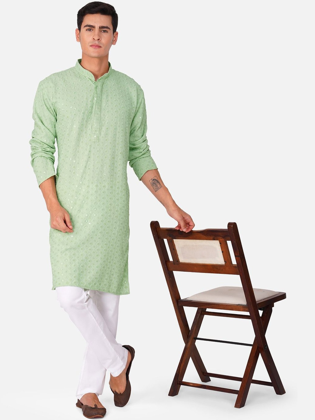 THE LITTLE BOY Men Lime Green Kurta Sets