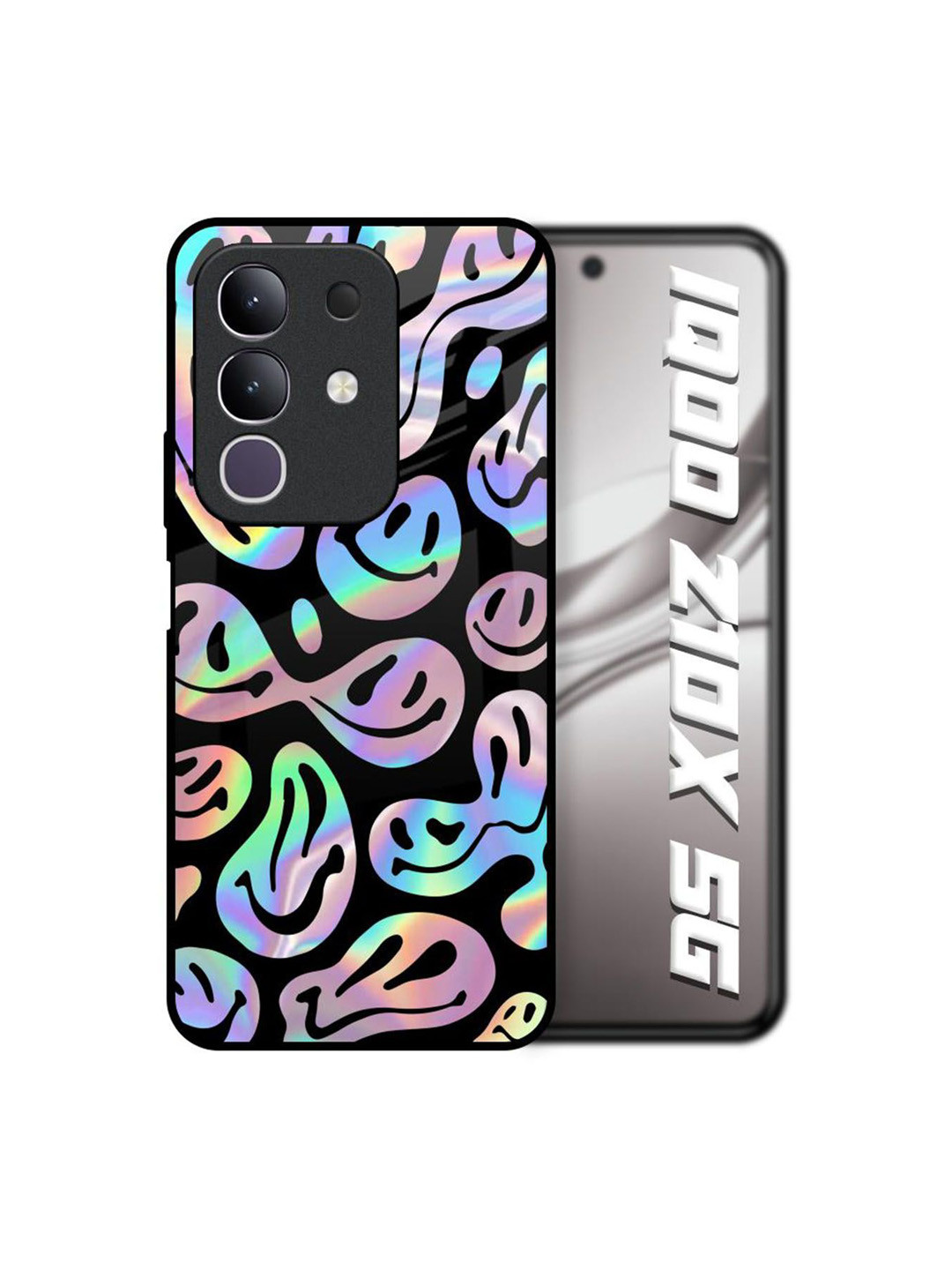 QRIOH Unisex IQOO Z10x 5G Abstract Acid Smile Shockproof Glass Back Case