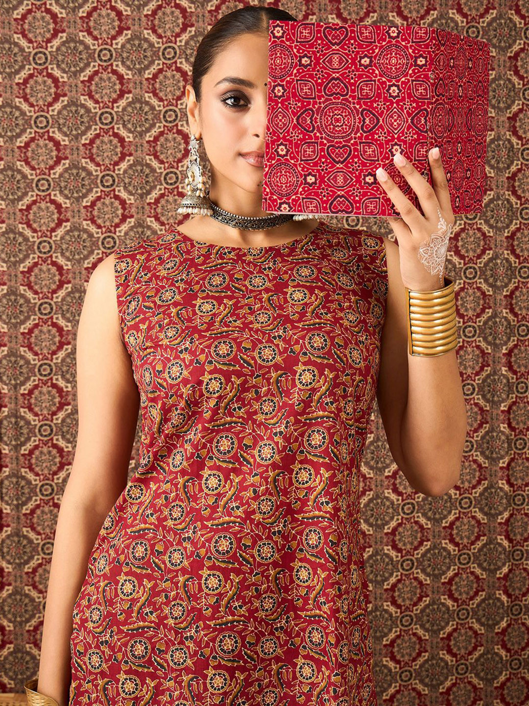 Indo Era Women Ethnic Motifs Printed Pure Cotton Straight Kurta With Salwar Set