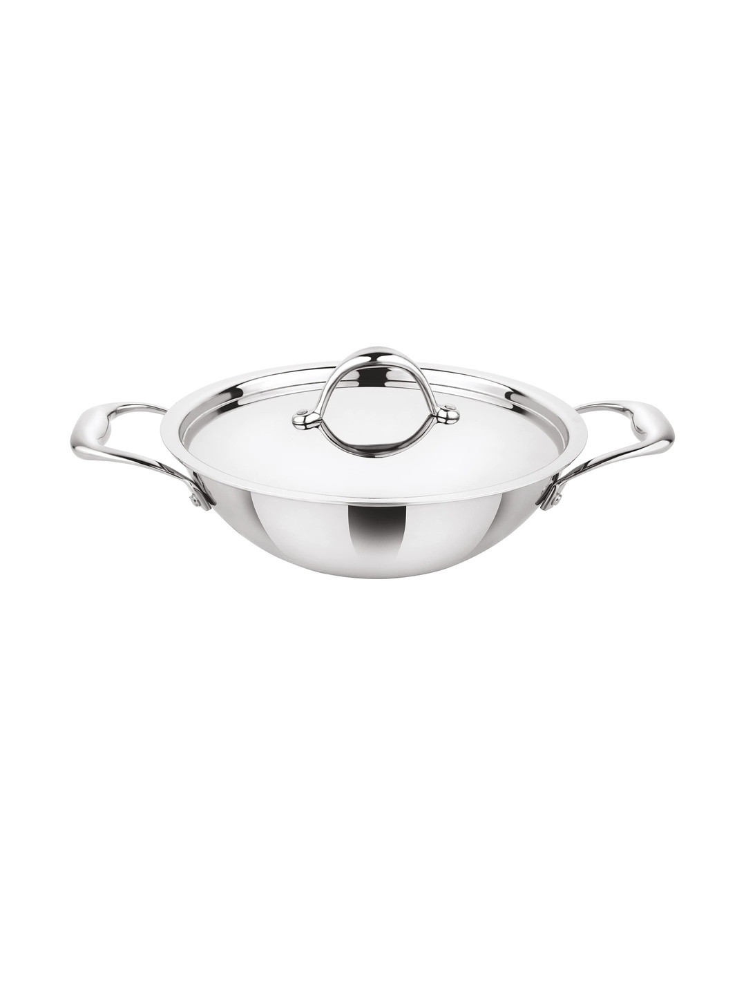 Prima Kadhai Flat Bottom with Lid, Stainless Steel, 16cm, 0.9 L, Induction & Non Induction