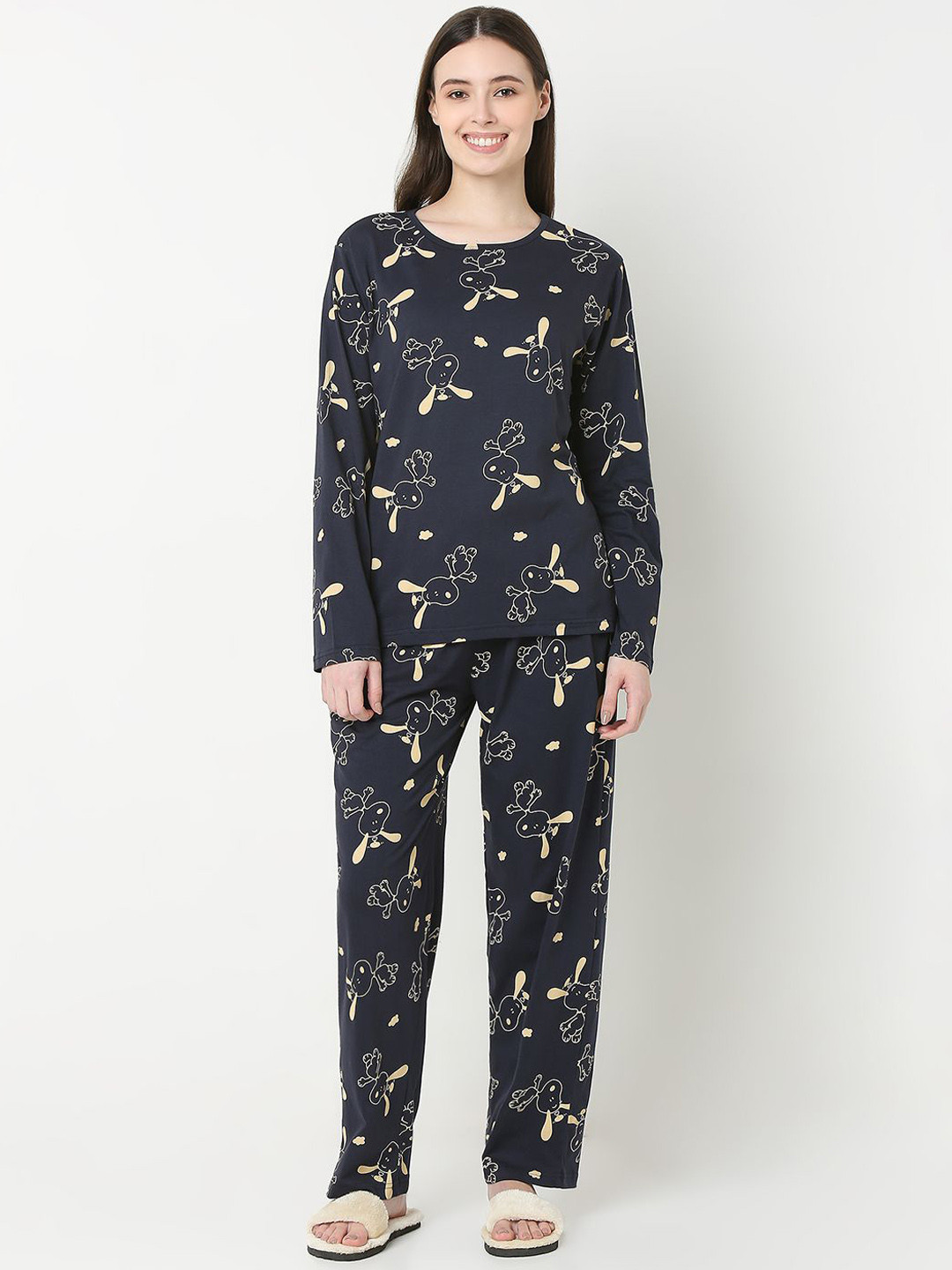 Smarty Pants Women Printed Pure Cotton T-shirt & Pyjama Night suit