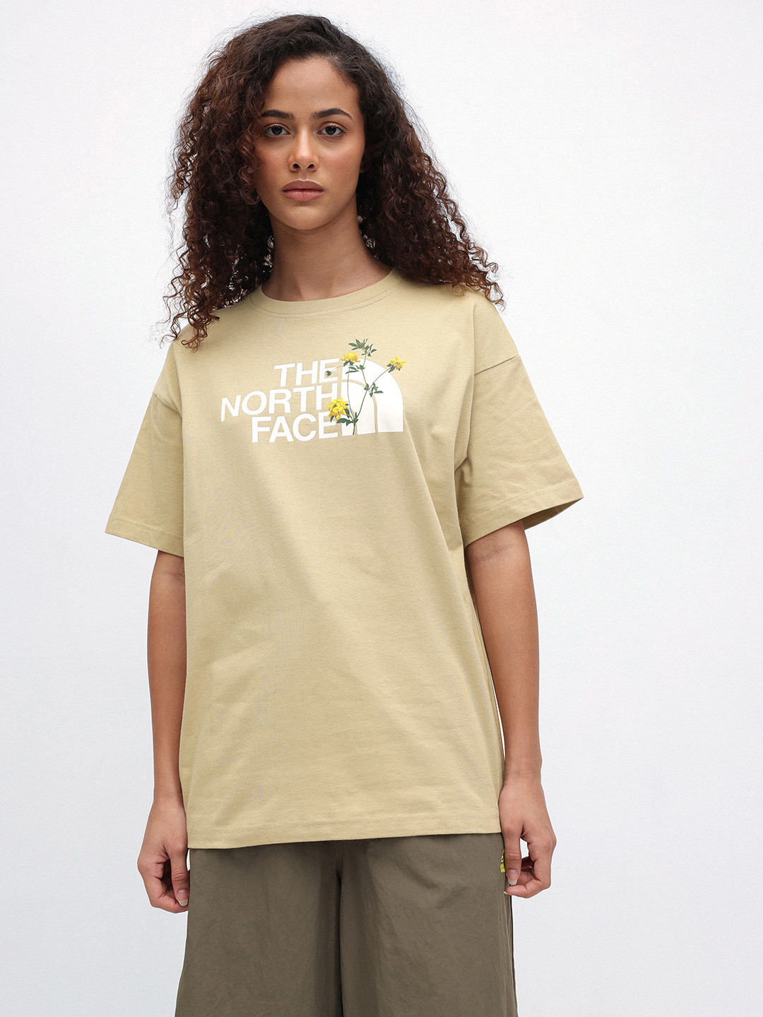 The North Face Brand Logo Printed Drop-Shoulder Sleeves Pure Cotton Oversized T-shirt