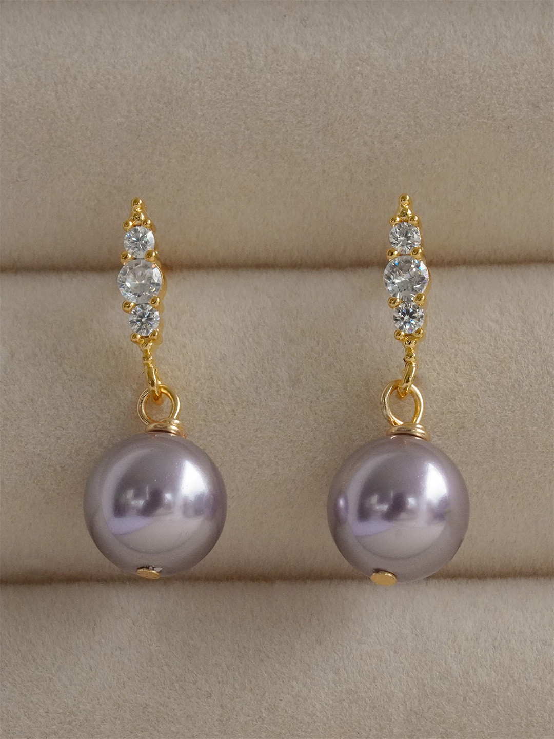 AQUASTREET 14K Gold Plated Anti-tarnish Dianty Purple Pearl Drop Earrings