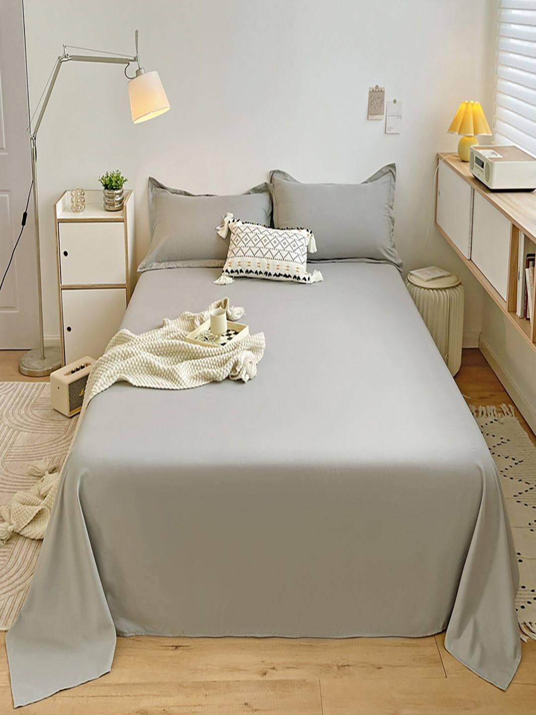 JC HOME Grey 140 TC Single Bedsheet Set 1.60 m x 2.30 m