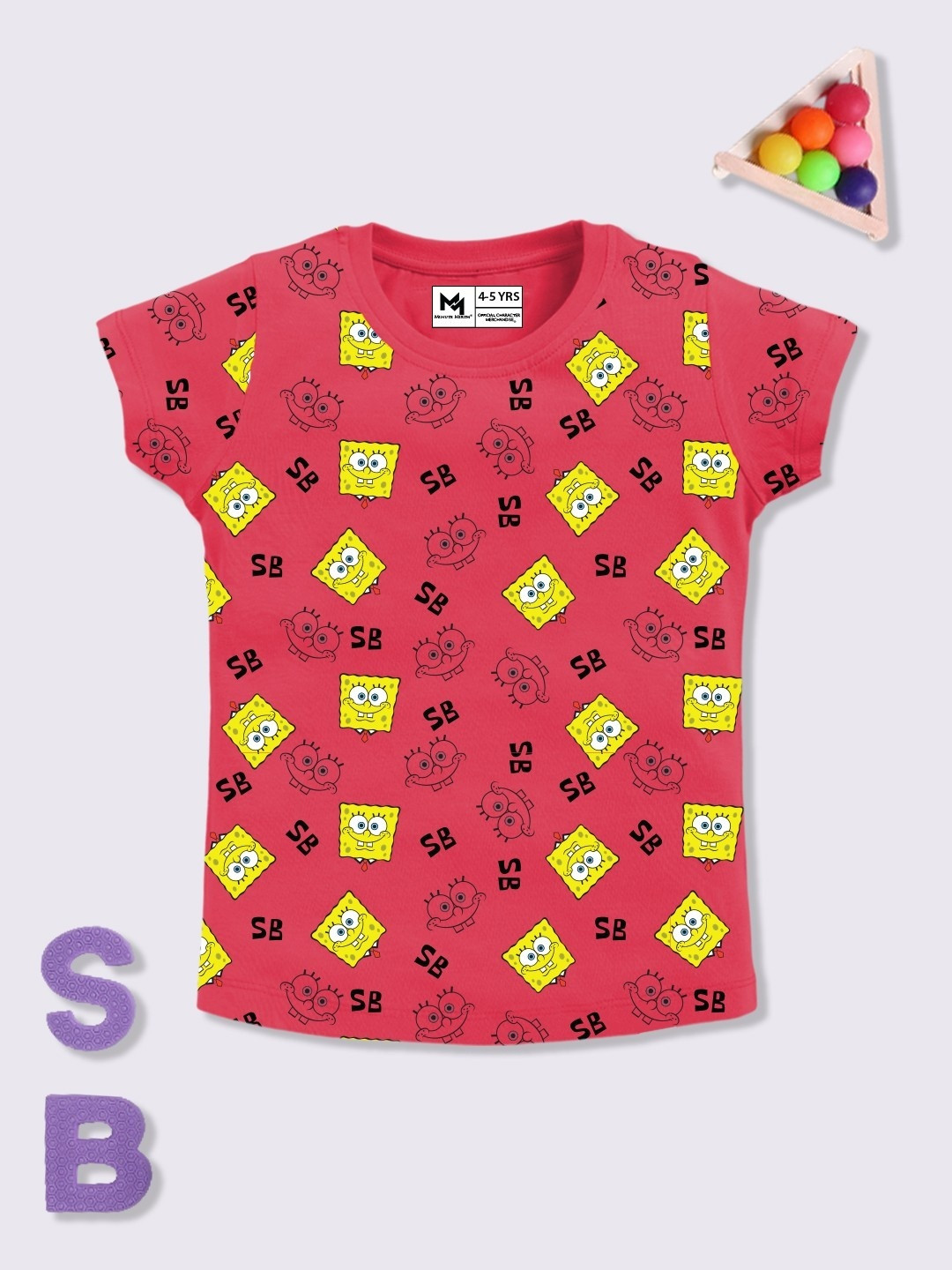 YK X Minute Mirth Girls Sponge Bob Printed Pure Cotton T-shirt