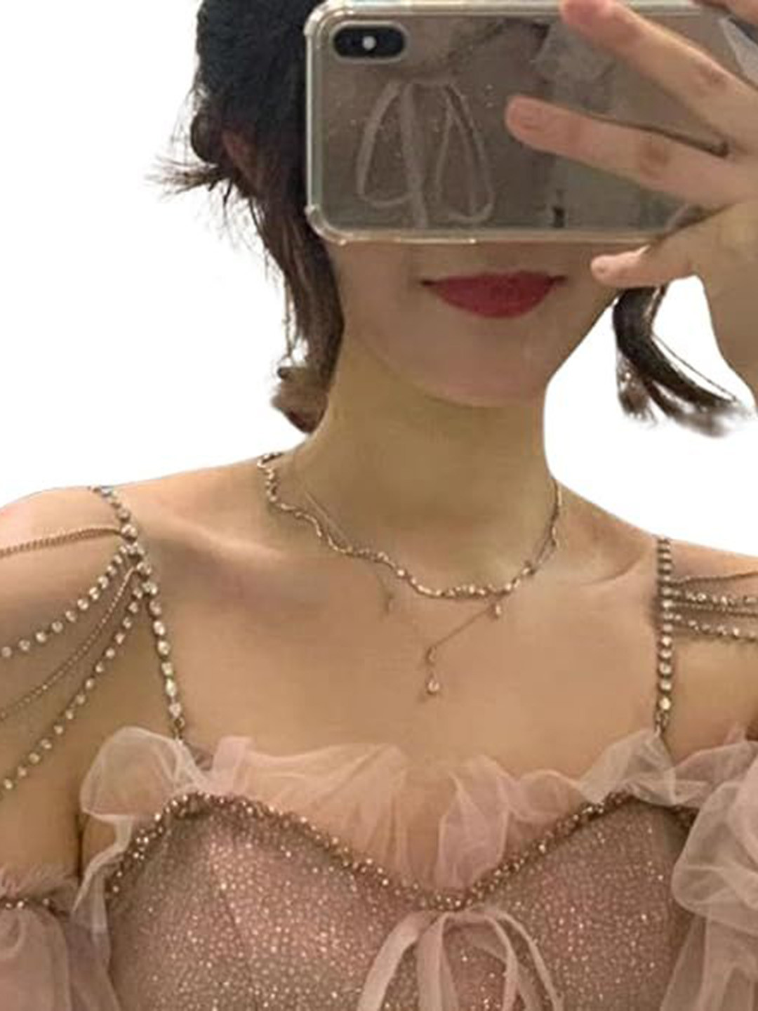 MUKUTIQUE Sliver-Plated Rhinestone-Studded Minimal Body Chain