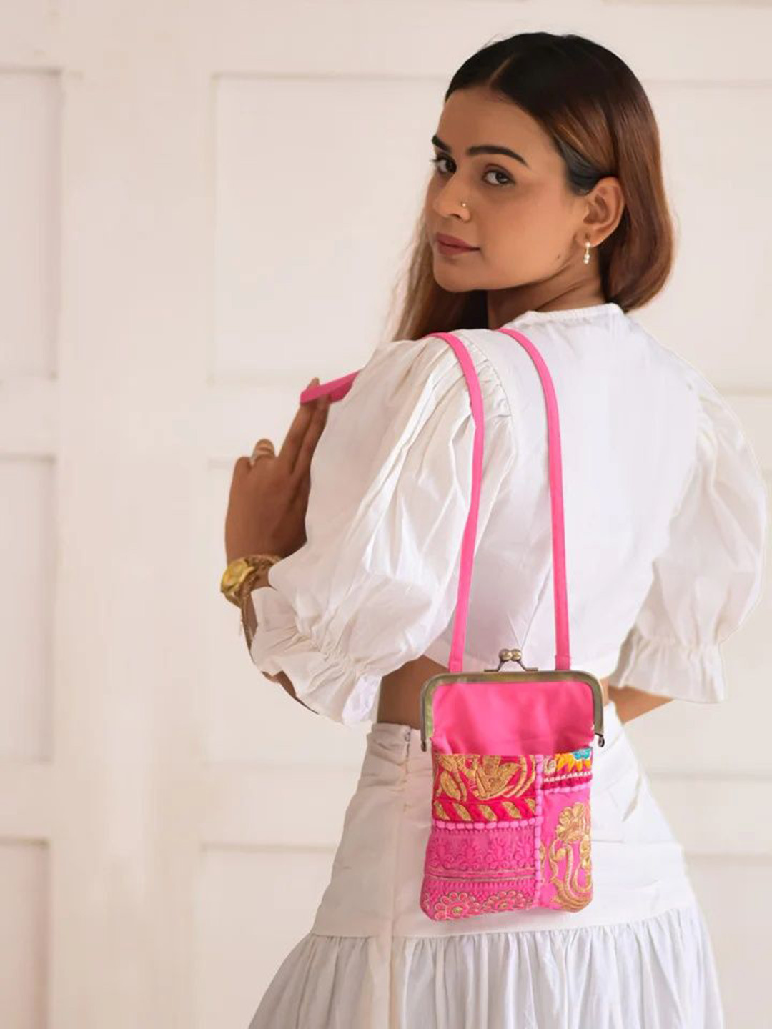 Needles Play Ethnic Embroidered Cotton Sling Pouch