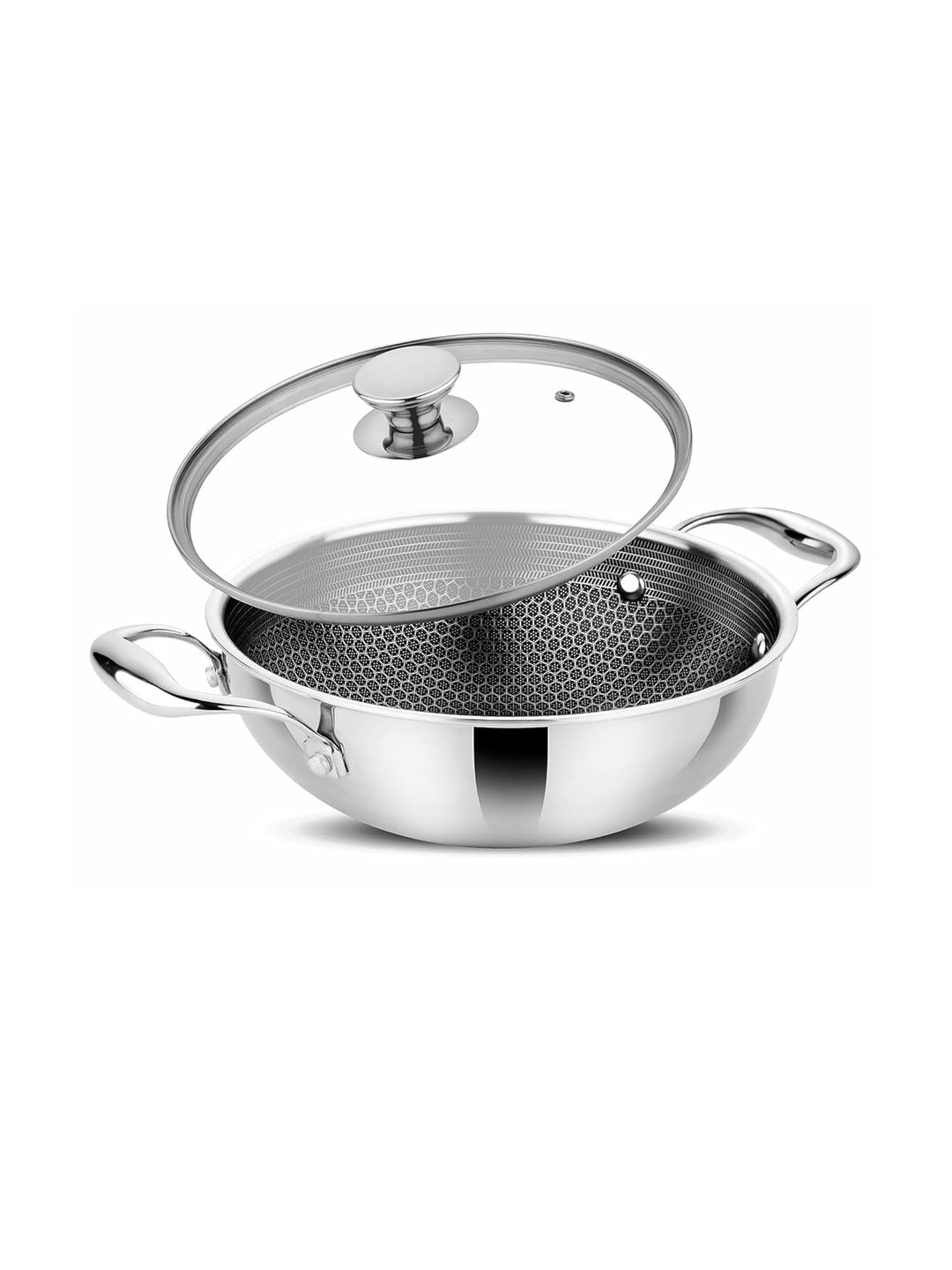 Prabha Stainless Steel Hexa Triply Kadai with Glass Lid Induction Base-2.8 L