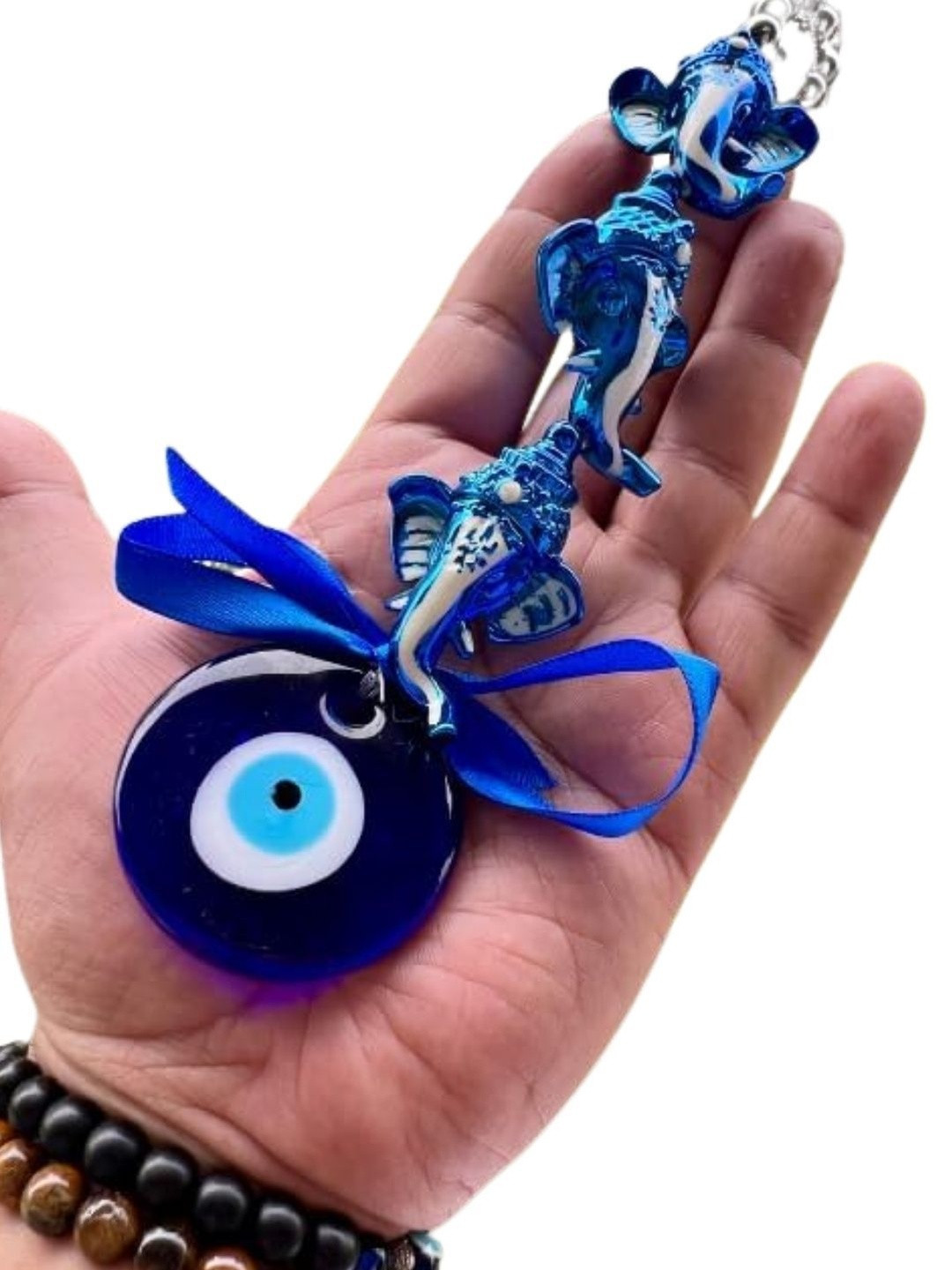 BLUE BEADS 2 Pcs Ganpati & Om Evil Eye Wall Hanging