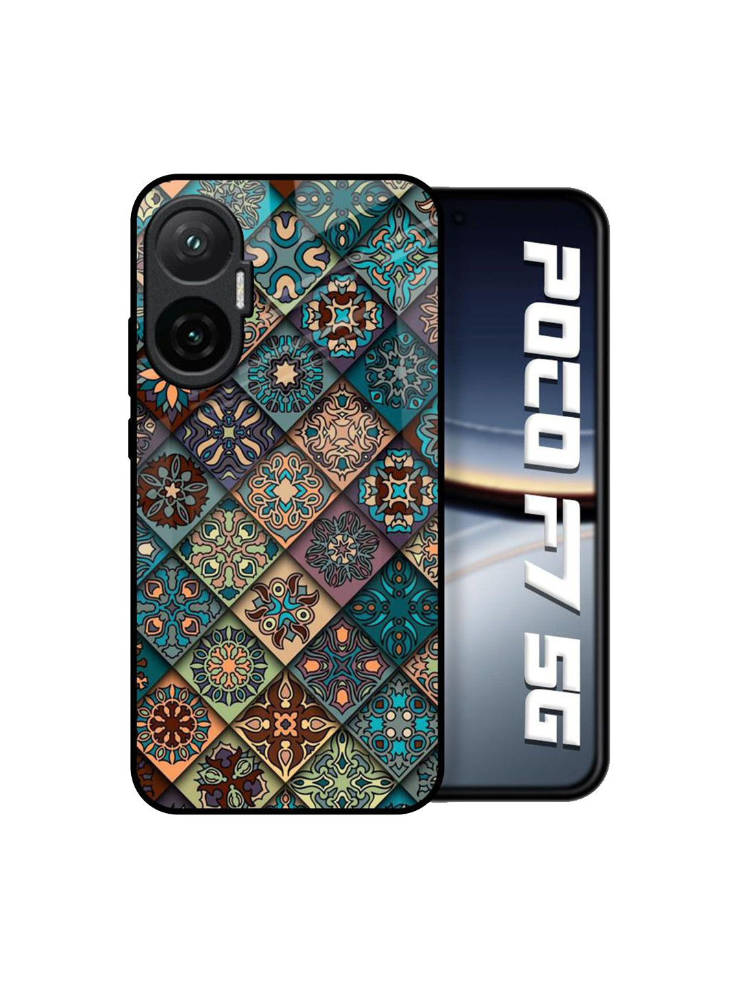 QRIOH Unisex Poco F7 5G Floral Retro Art Shockproof Glass Back Case