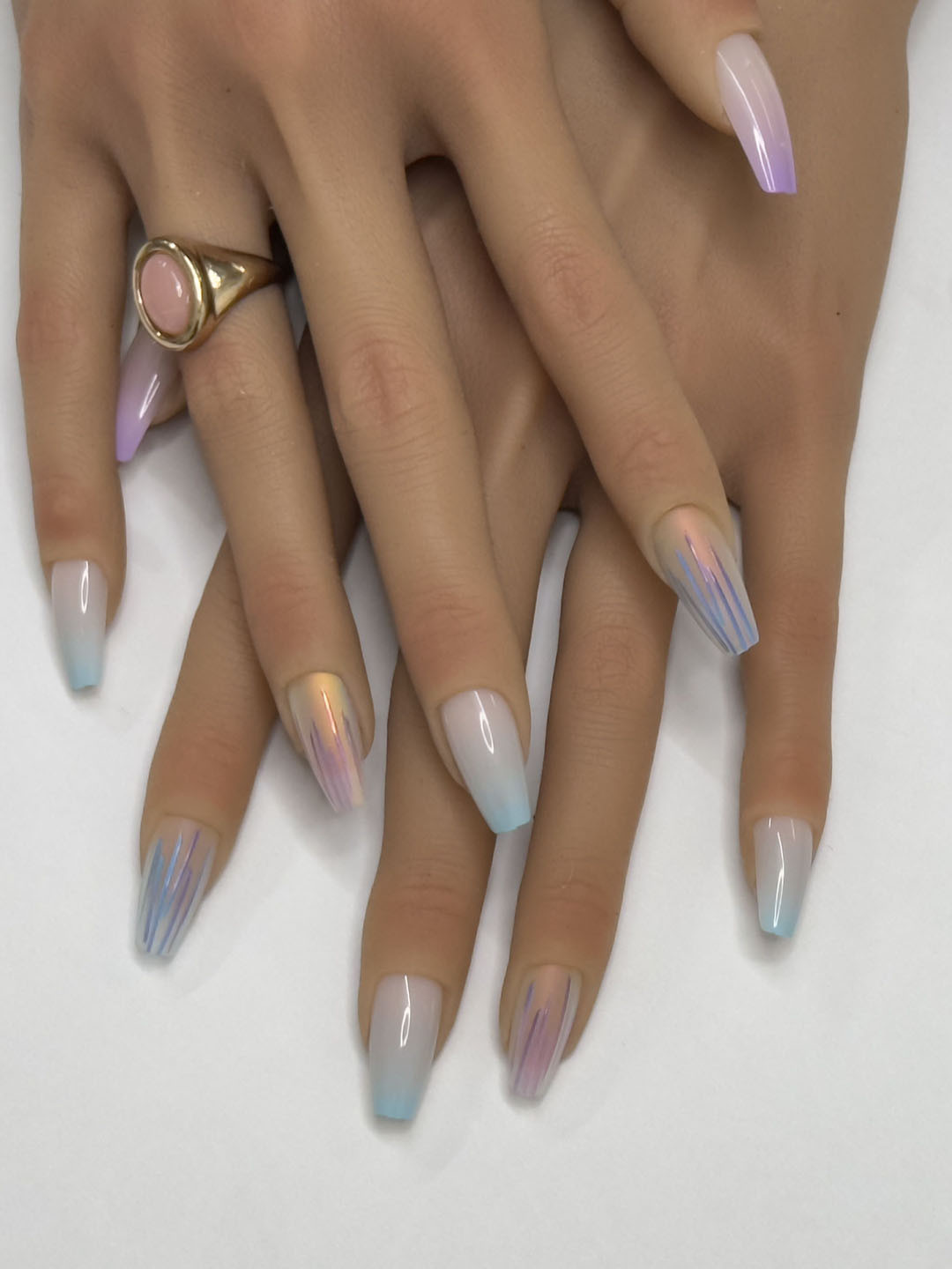 MESMERAYZ Set Of 24 Stick On Artificial Nails With Nail Buffer & Manicure Stick - 002