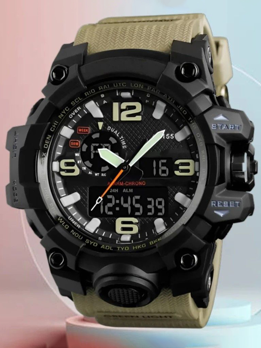 EWWE Men Dial Round & Straps Analogue and Digital Multi Function Watch Ewwe- 1155 Khaki