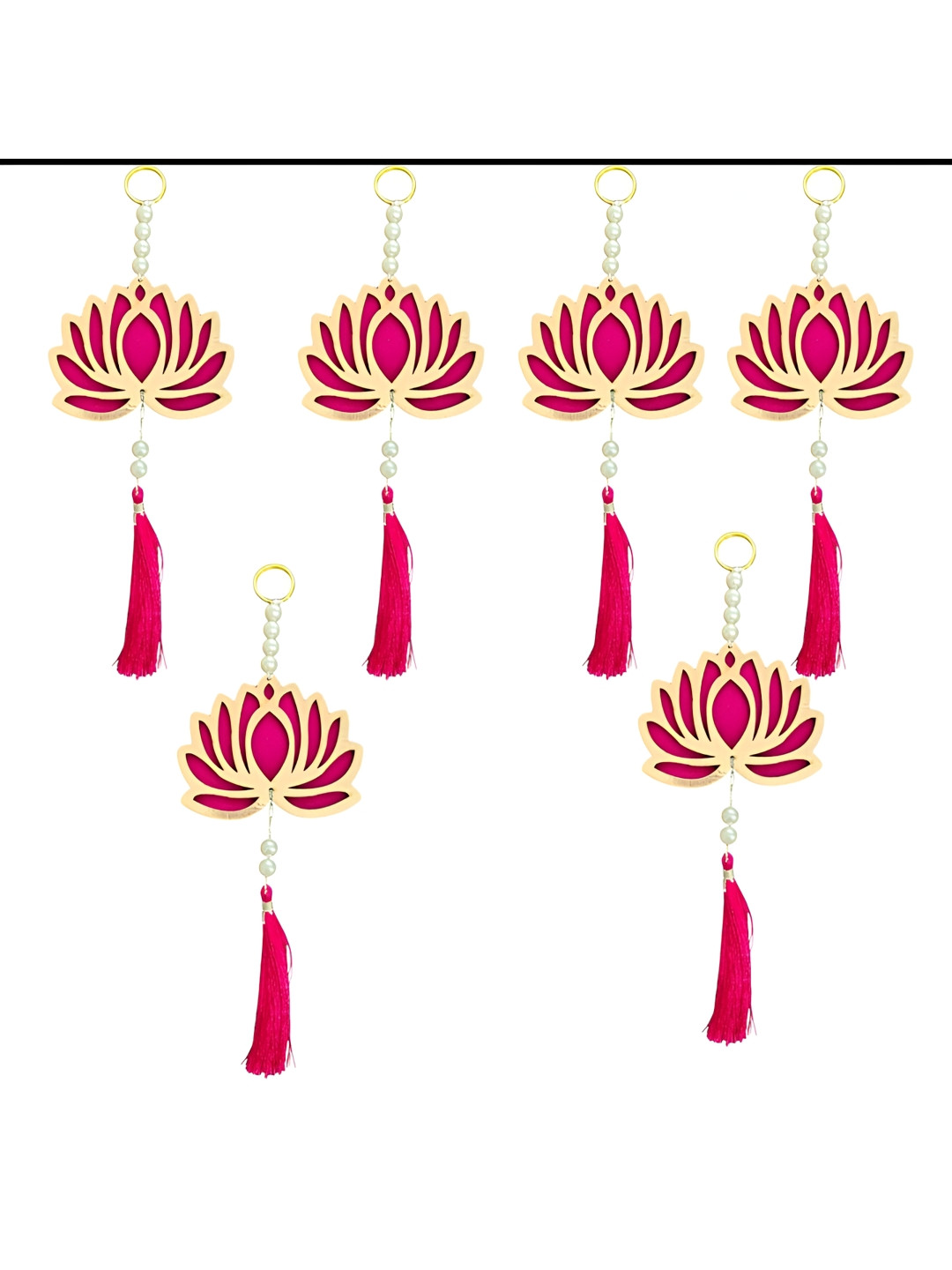 PUFFSMART Unisex 6-Pcs Pink Wooden Lotus Decorative Beaded Hanging