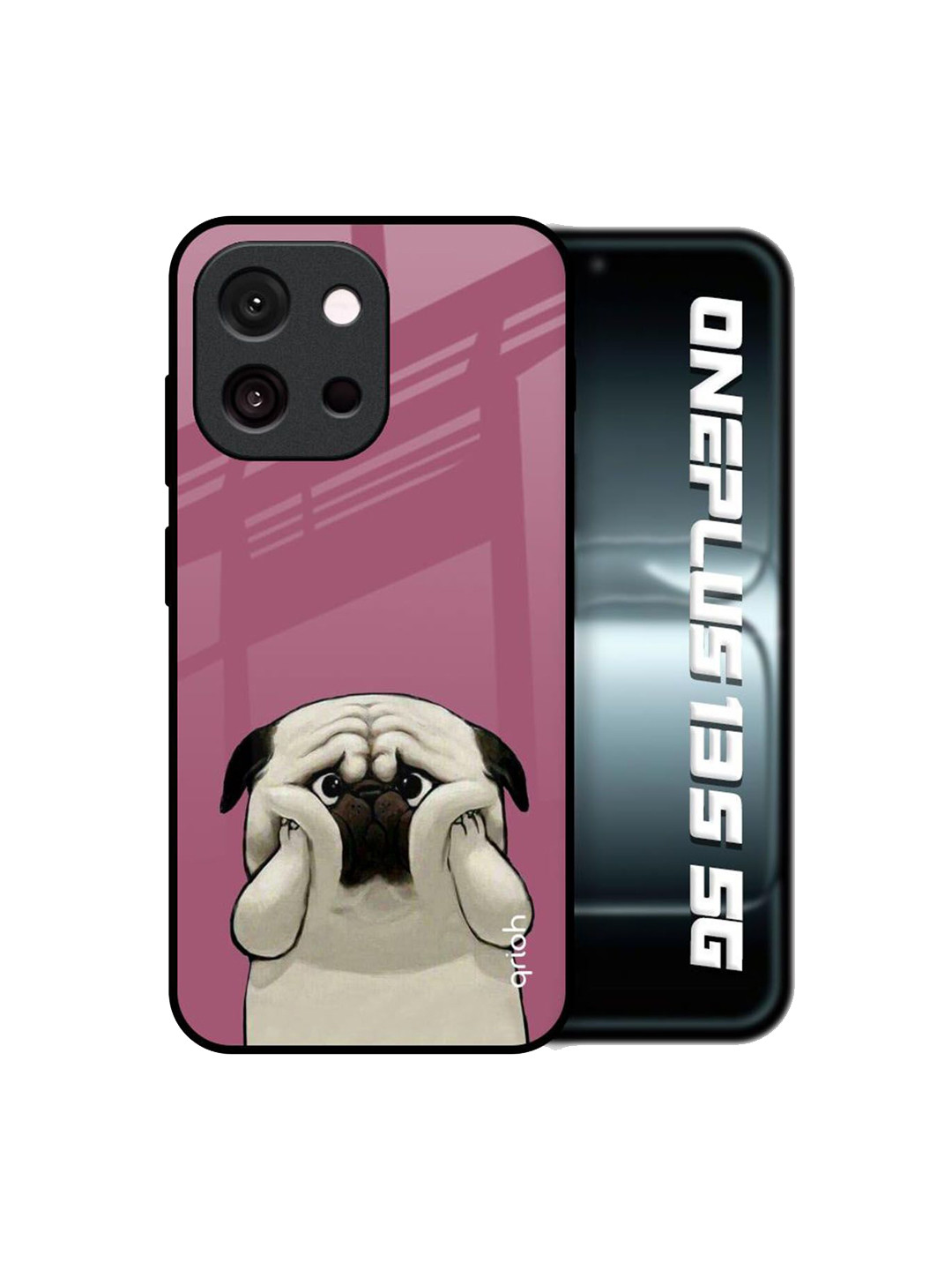 QRIOH Unisex OnePlus 13s 5G Quirky Funny Pug Face Shockproof Glass Back Case