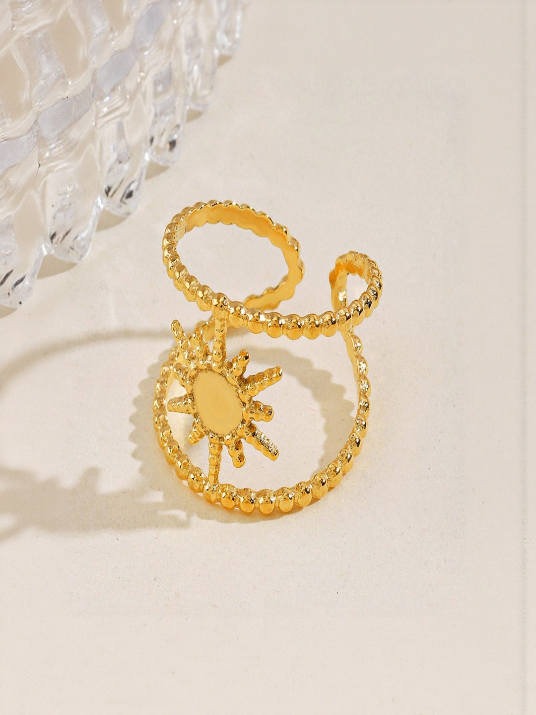 SAPRAA TRENDS Women Gold-Plated Anti Tarnish Adjustable Stainless Steel Ring