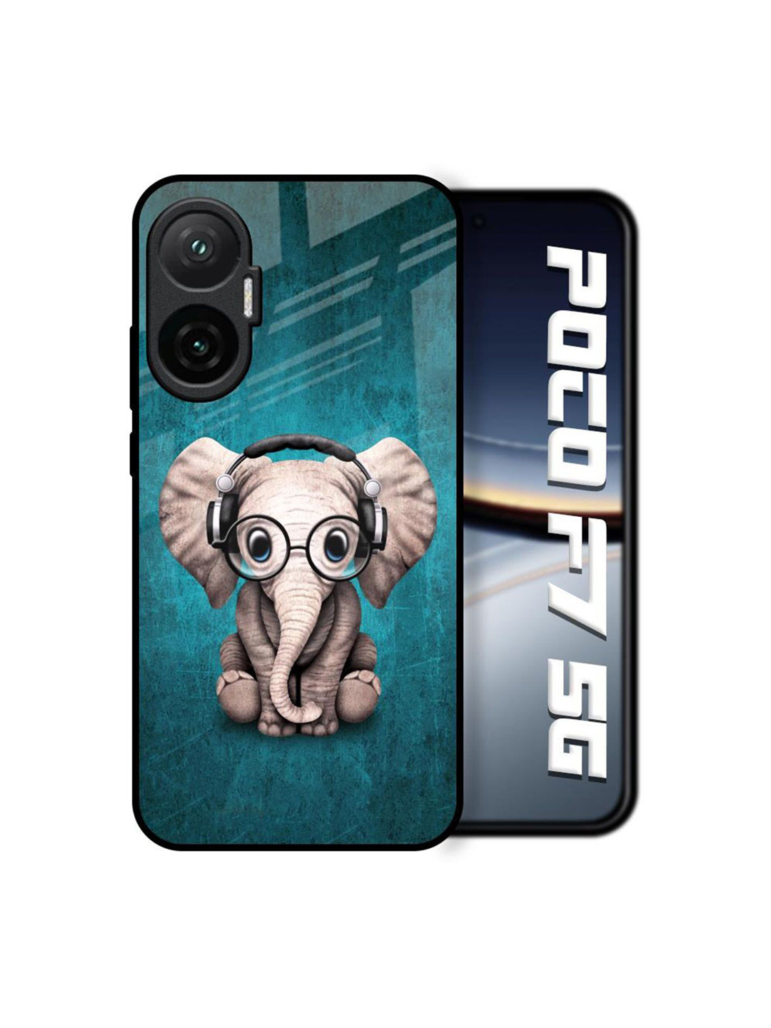 QRIOH Unisex Poco F7 5G Quirky Adorable Baby Elephant Shockproof Glass Back Case