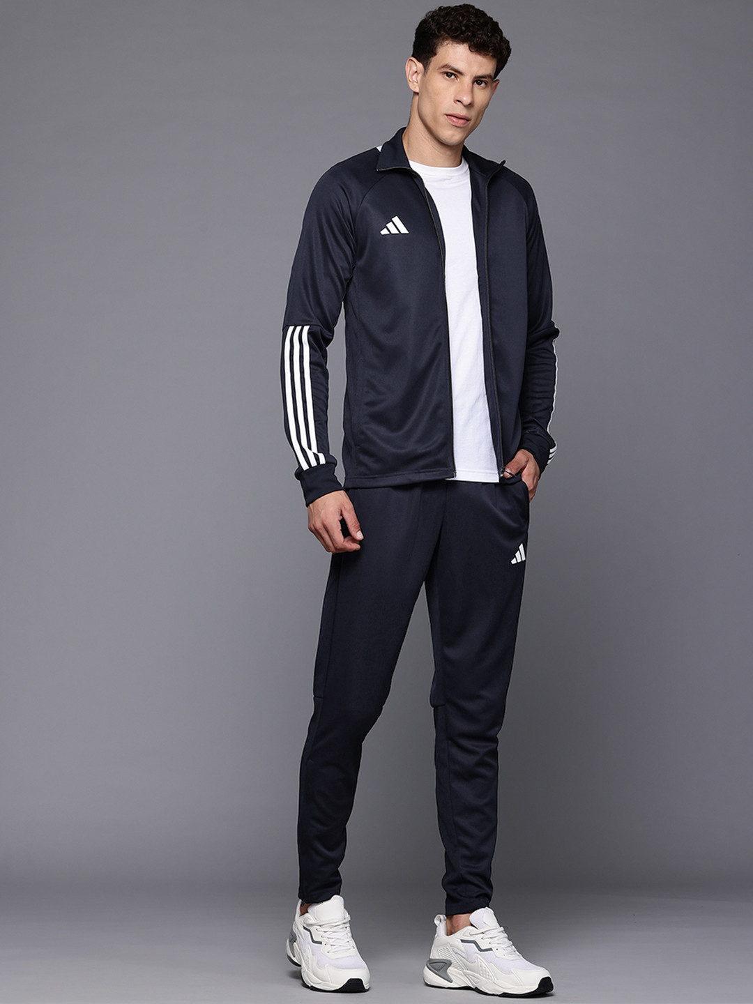 ADIDAS Striped Detail Mock Collar Sereno Jacket with Track Pants