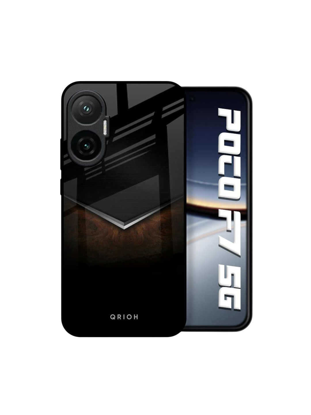 QRIOH Unisex Poco F7 5G Quirky Dark Walnut Shockproof Real Glass Back Case