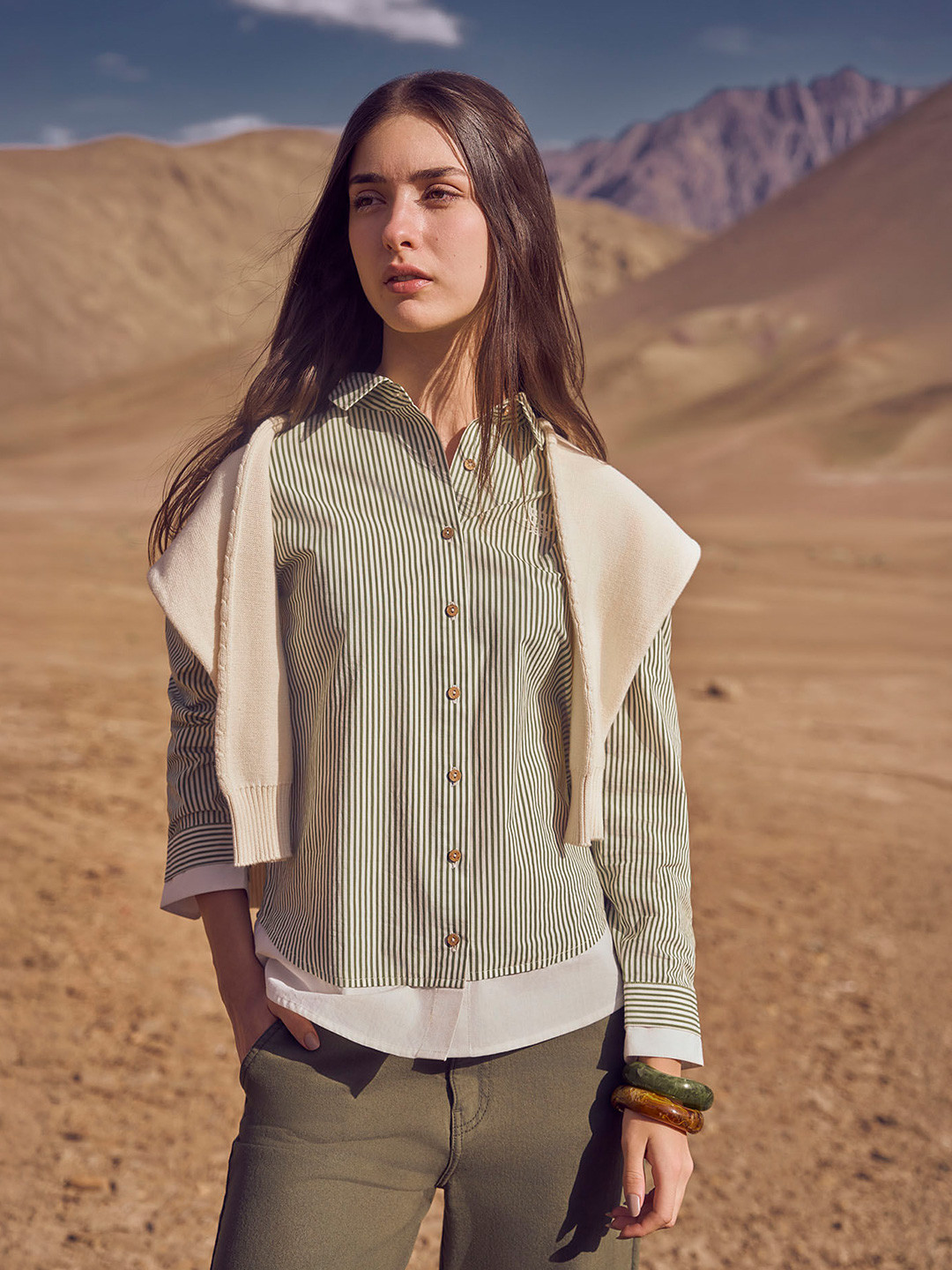 U.S. Polo Assn. Women Vertical Striped Spread Collar Pure Cotton Regular Fit Casual Shirt