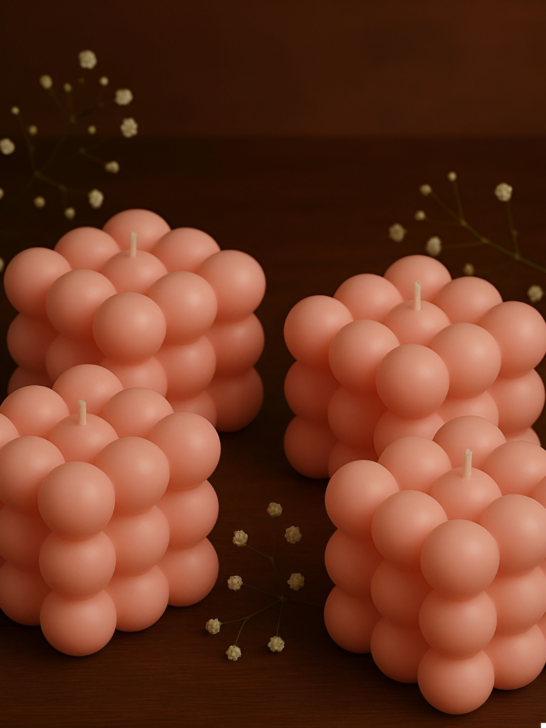 Mandy & Co Set of 4 Round Lead-Free Wick Pillar Bubble Soy Candles