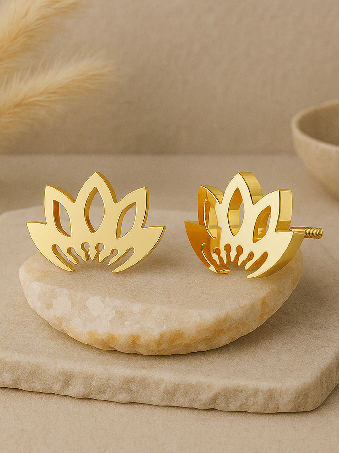 KISNA DIAMOND AND GOLD JEWELLERY Women 18KT Gold Bloomed Lotus Earring- 7.37g