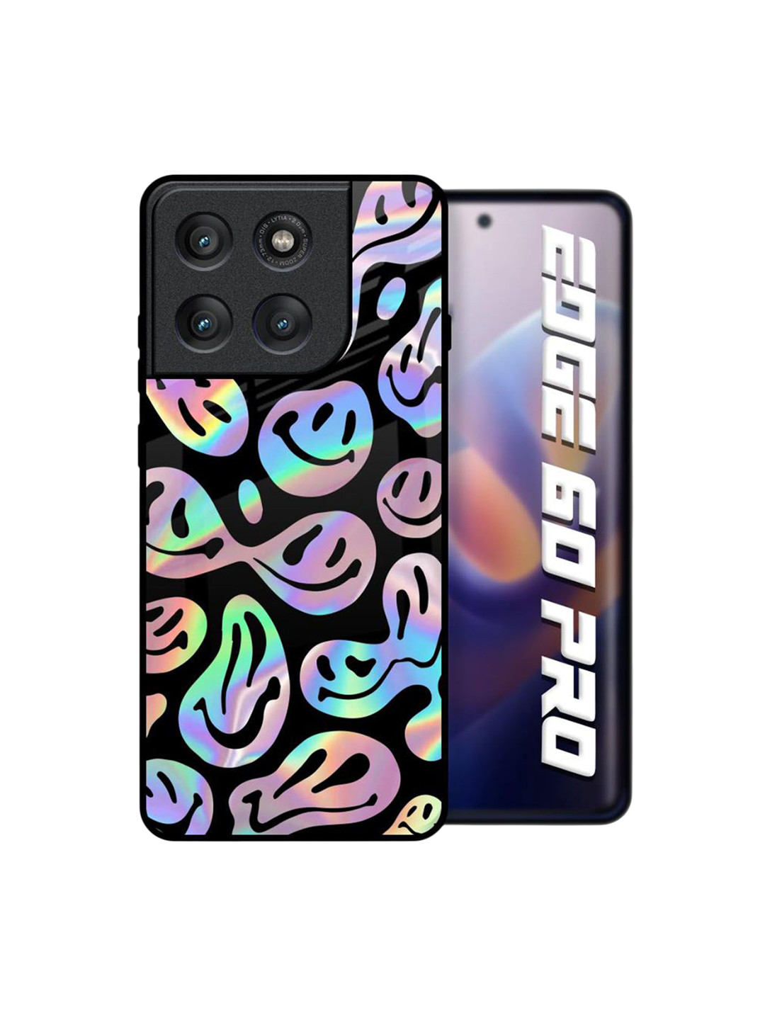 QRIOH Unisex Motorola Edge 60 Pro Abstract Acid Smile Shockproof Glass Back Case