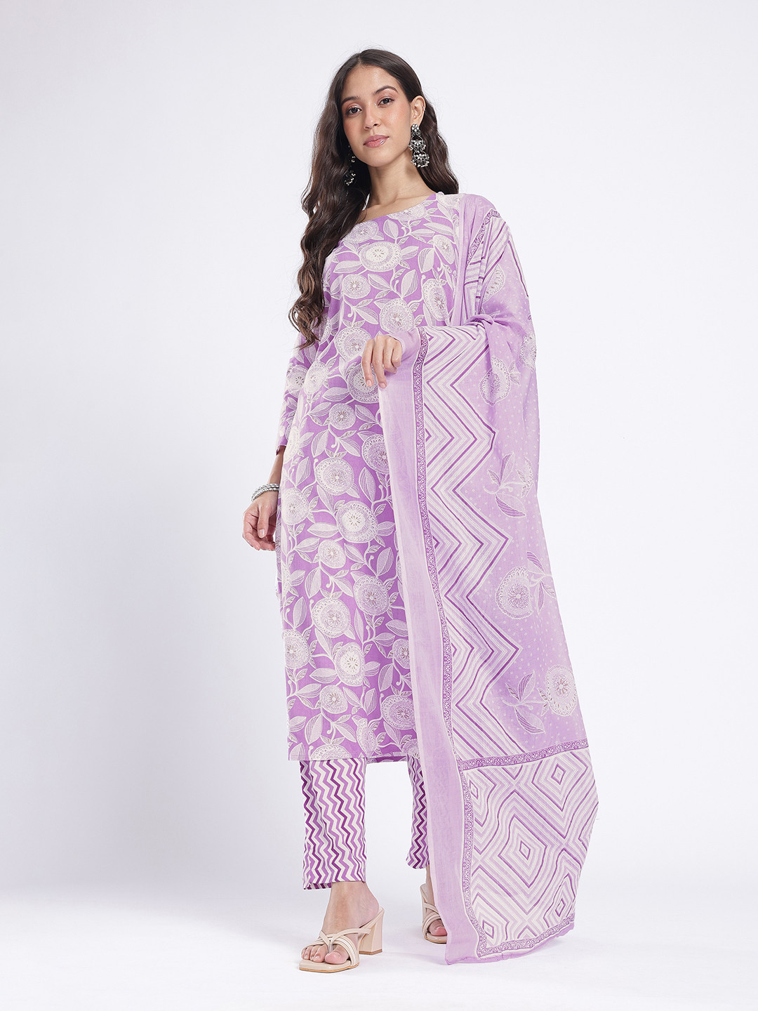 Anouk Rustic Floral Printed Kurta With Trousers & Dupatta