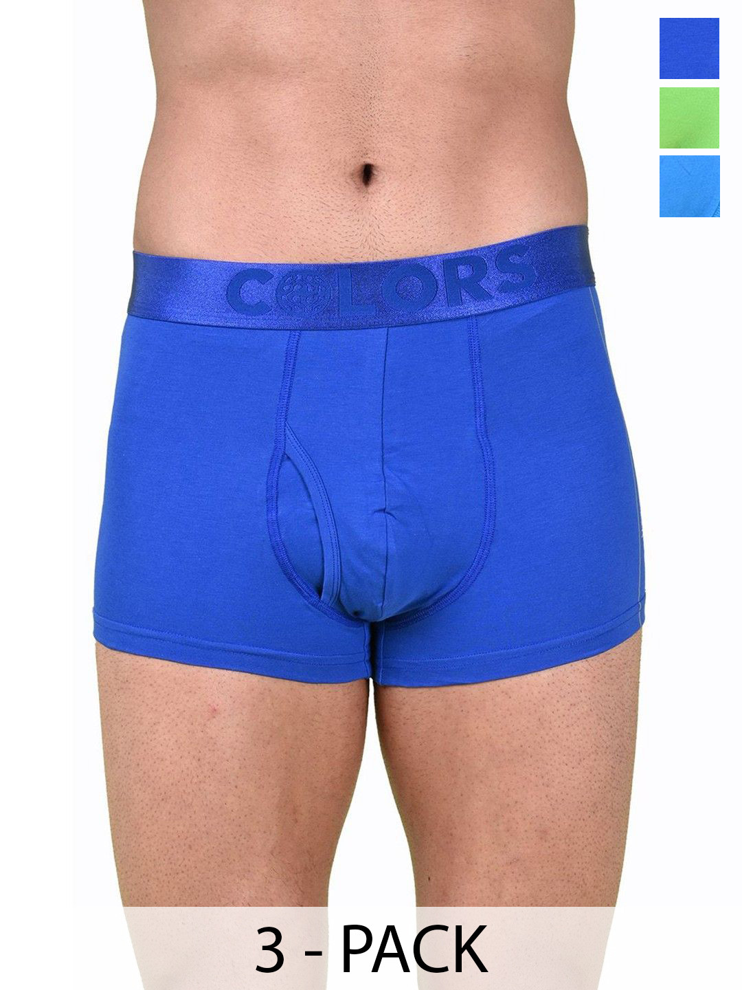 COLORS by Rupa Frontline Men Pack Of 3 Short Trunks 1001-DBL-ElBL-NGrn