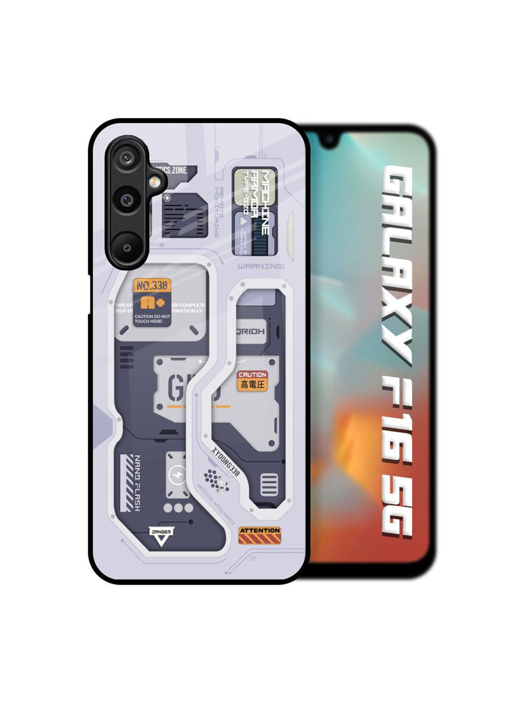 QRIOH Unisex Samsung Galaxy F16 5G Abstract Tech Savvy Shockproof Glass Back Case