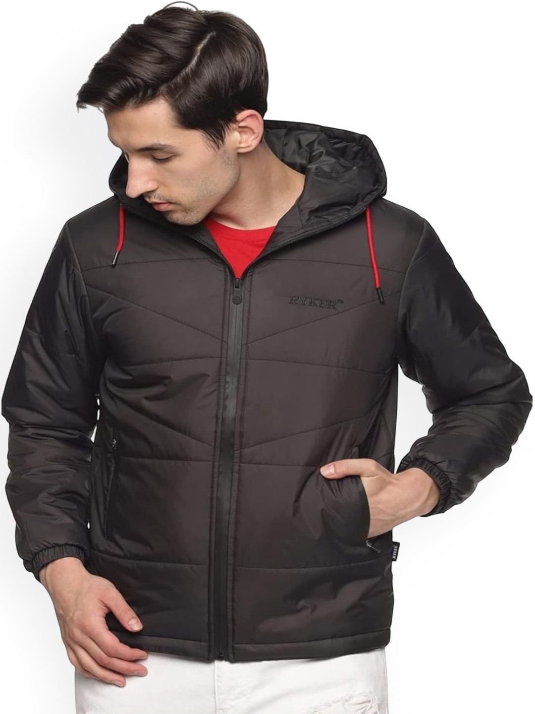 RYKER Men Hooded Solid Padded Jacket