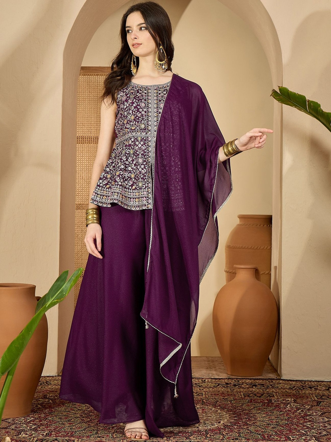 Sangria Women Purple Kurta Sets