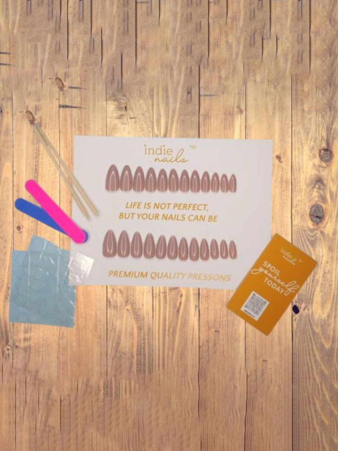 Indie Nails Set Of 24 Stiletto Shaped Glossy Press-On Nails Kit - Mocha Magic Brown