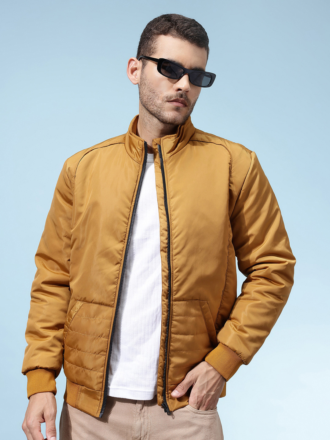 glitchez Mock Collar Padded-Style Bomber Jacket