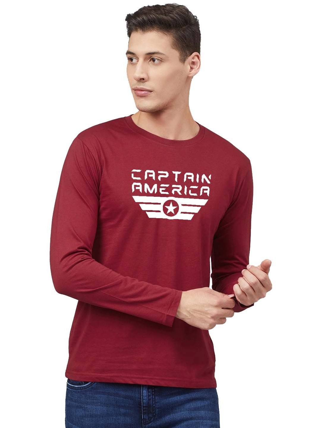 Organic Chics Men Captain America Bio Finish Graphic Printed Round Neck Cotton T-shirt