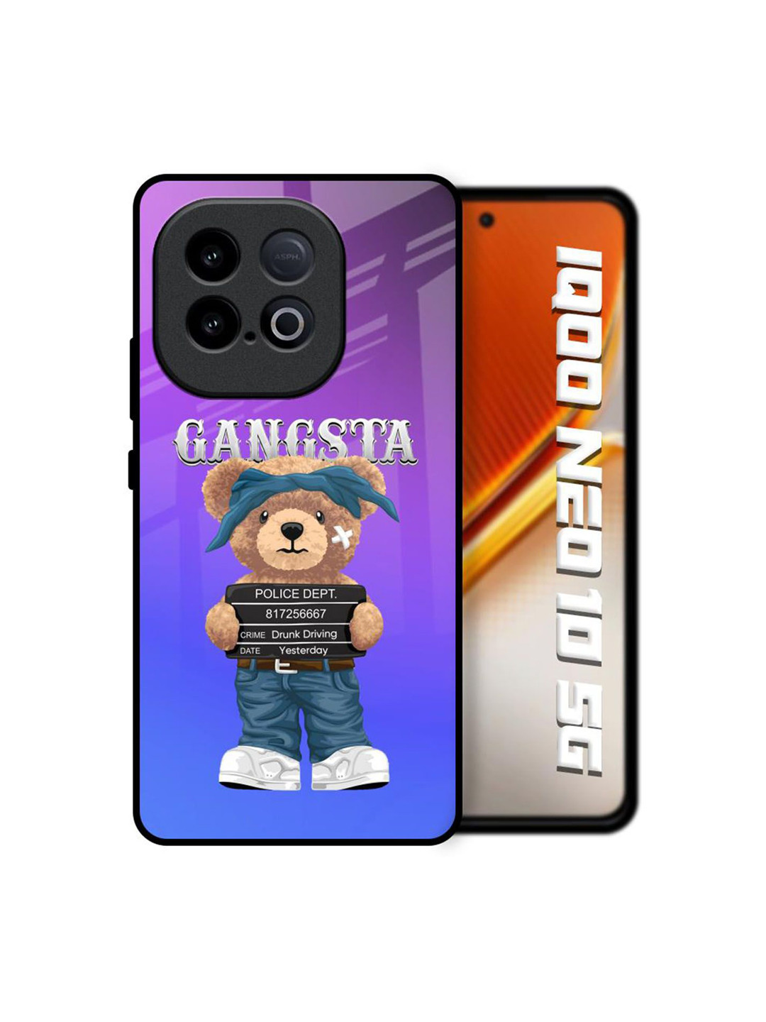 QRIOH Unisex iQOO Neo 10 5G Quirky Gangsta Bear Shockproof Glass Back Case