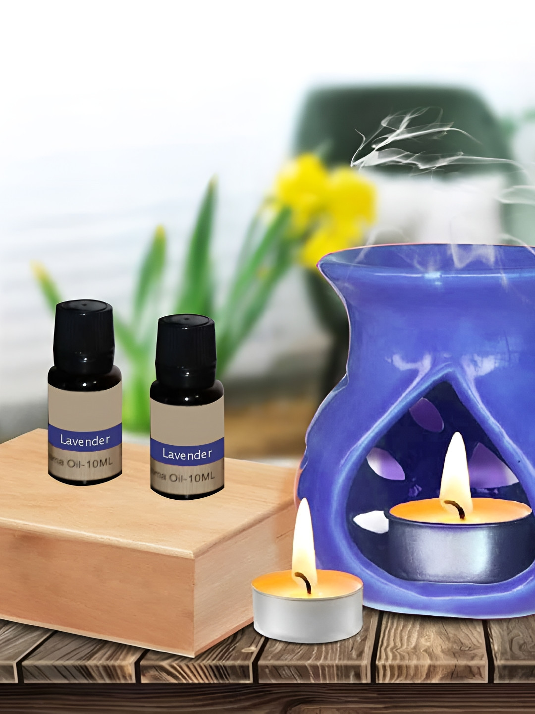 EarthCraft Blue 5 Pieces Ceramic Diffuser With T-Light & AromaOil10ml