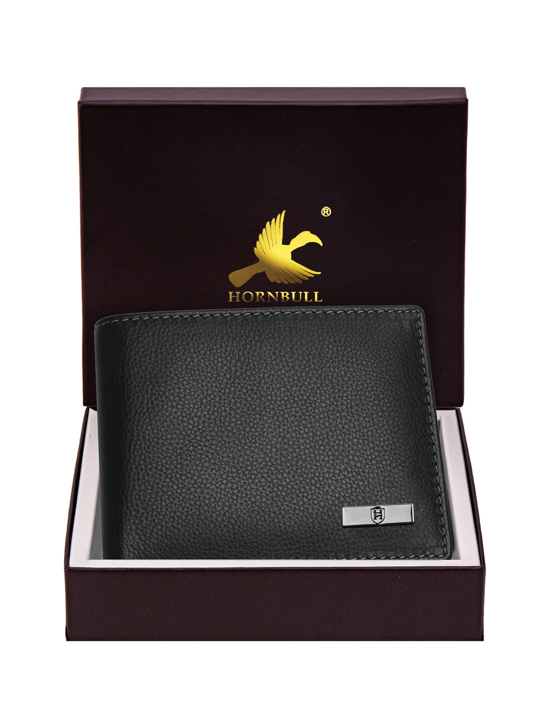 Hornbull Maddison Black RFID Protected Genuine Leather Two Fold Wallet
