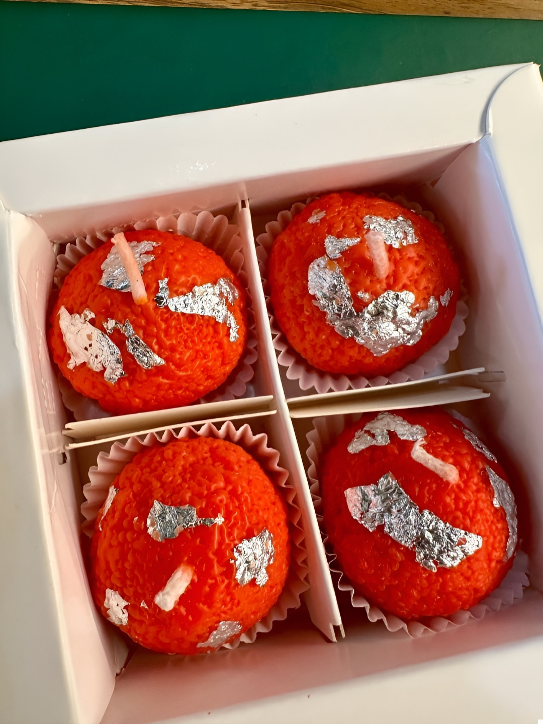 Mandy & Co Pack of 4 Motichoor Laddu Lead-Free Wick Diya Candles