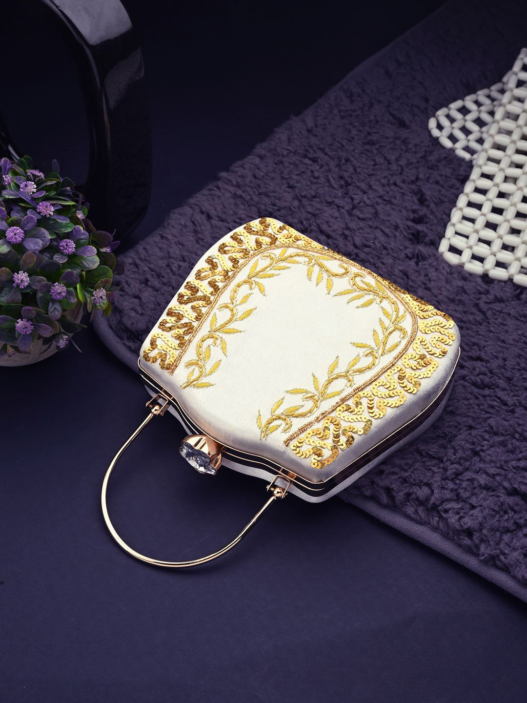 Toobacraft Floral Embroidered Sequinned Envelope Clutch