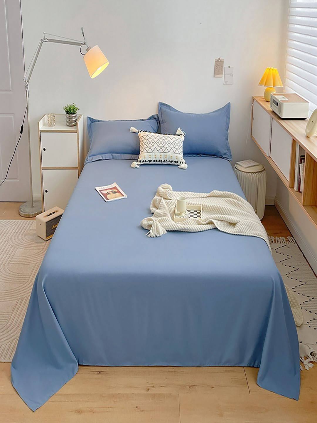 JC HOME Blue 140 TC King Bedsheet - 2.45 m x 2.5 m