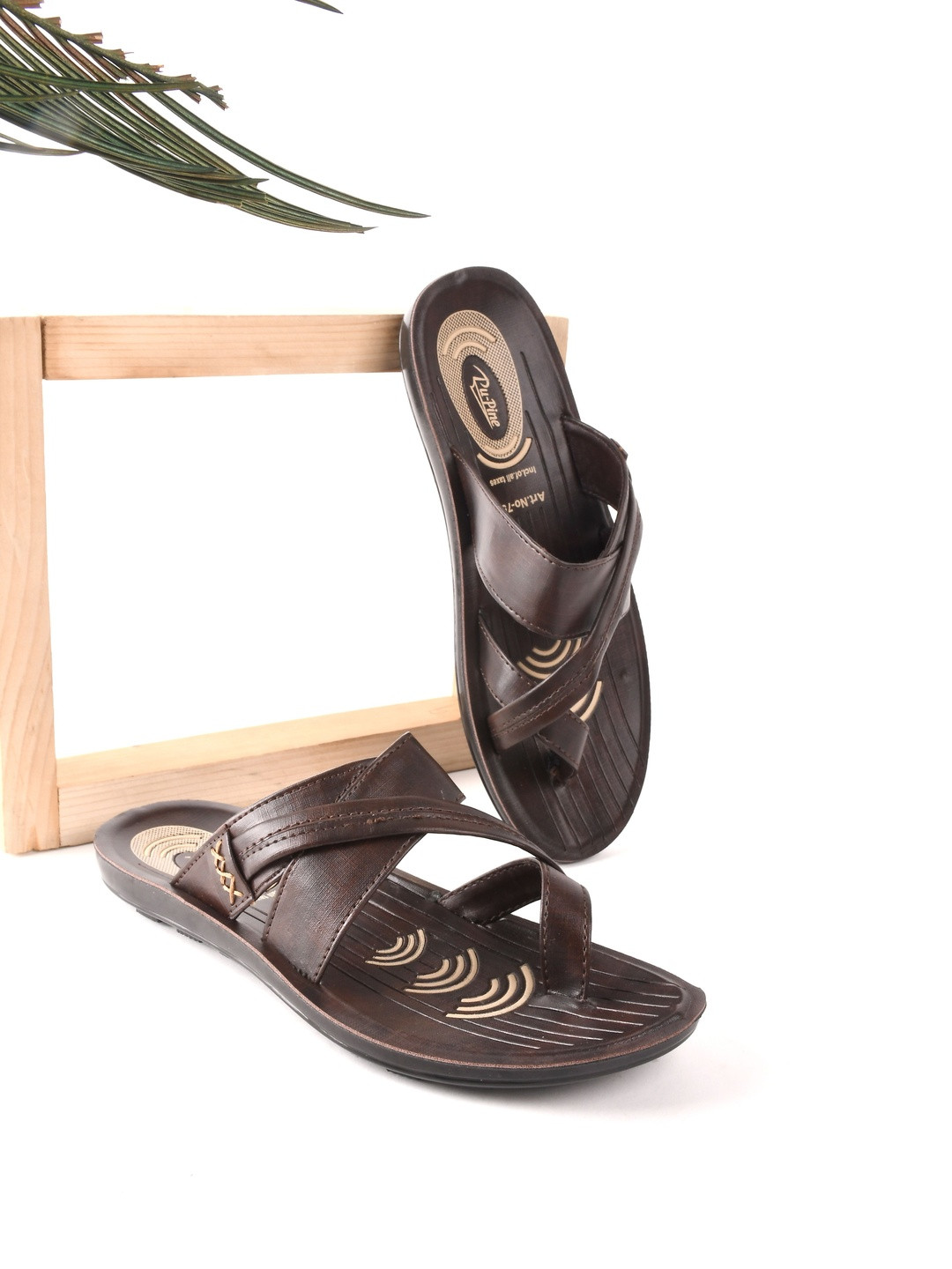 PU-PINE Men Black One Toe PU Slip On Comfort Sandals
