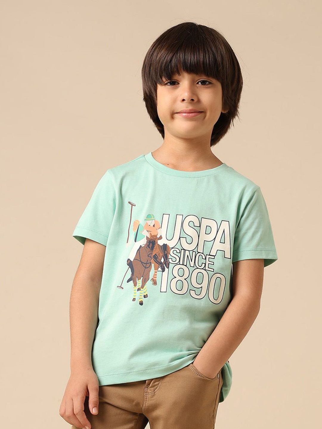 Uspa Kids Boys Graphic Brand Printed Regular Fit Cotton T-shirt