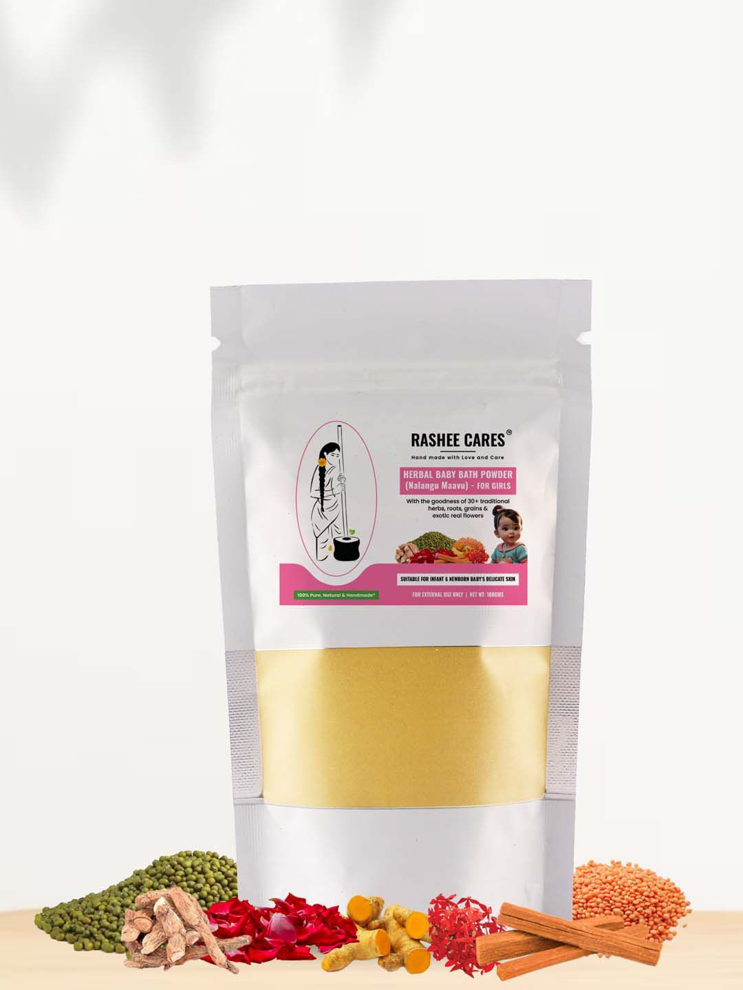 RASHEE CARES Nalangu Maavu Herbal Baby Bath Powder For Girls - 100 g