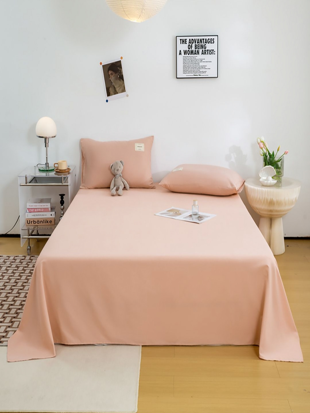 JC HOME Peach-Coloured 140 TC Double King Bedsheet Set-2.30 m x 2.50 m
