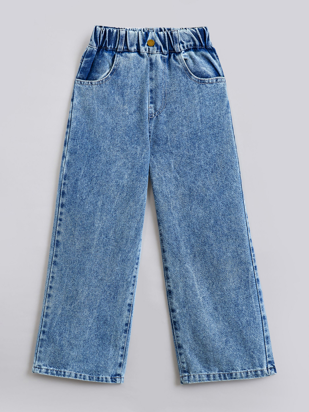 Hopscotch Girls Blue Polyester Relaxed Fit Mid-Rise Jeans