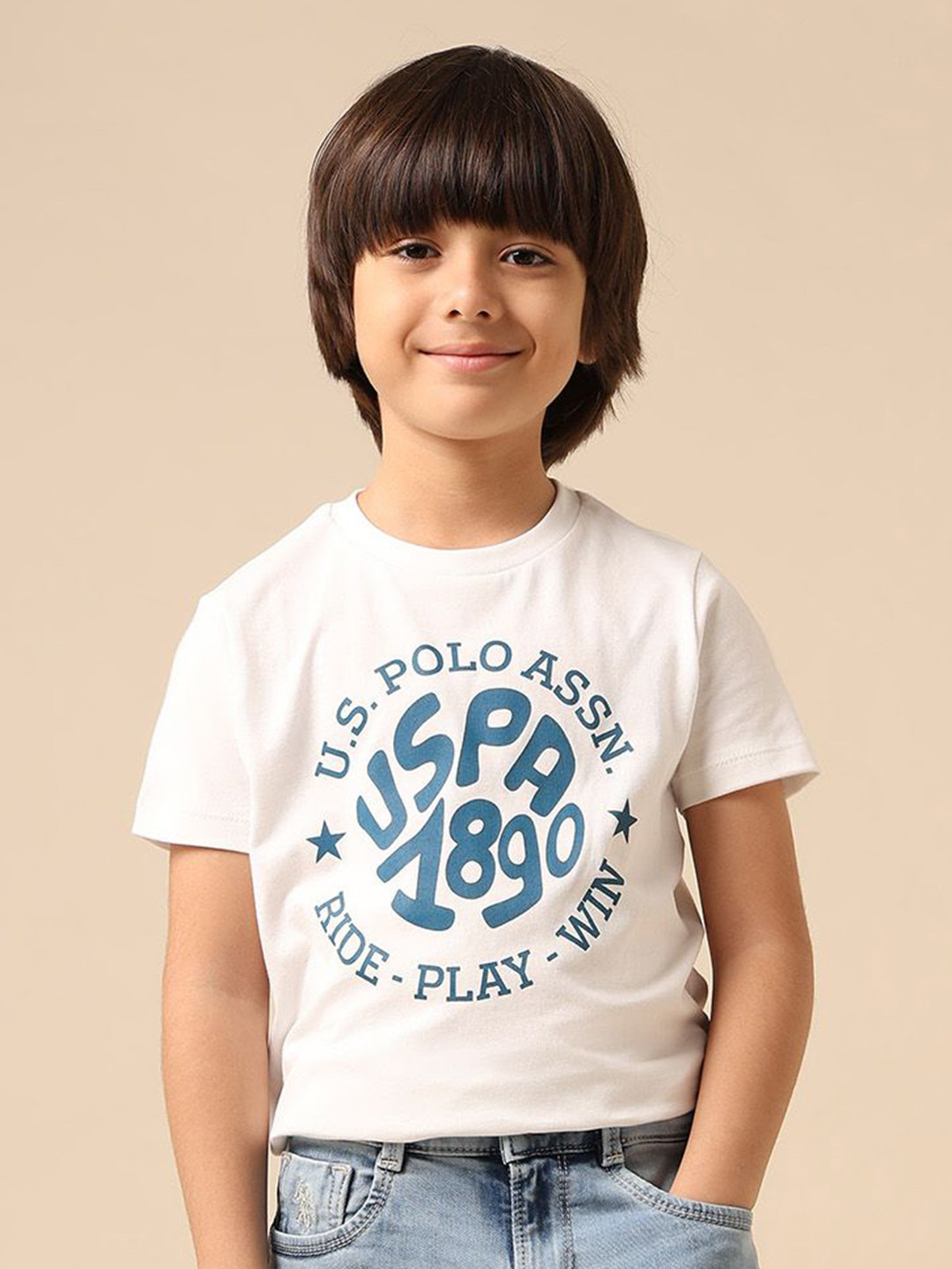 Uspa Kids Boys Brand Printed Regular Fit Cotton T-shirt