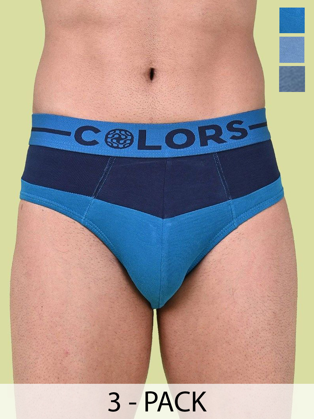 COLORS by Rupa Frontline Men Pack Of 3 Colourblocked Basic Briefs 802-NvAq-PecBlNv-TealBlk